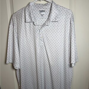 Greg Norman Men's XXL White & Blue Shark Logo Performance Golf Polo Shirt Preppy